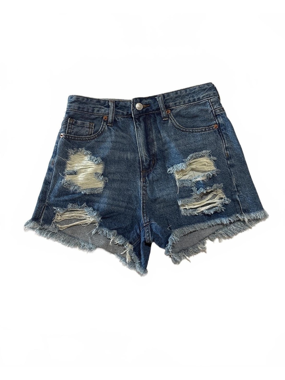 SONG Womens High Rise Festival Shorts Denim Distressed Ripped Jean Cutoff Size S